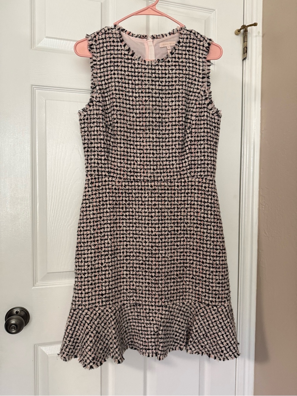 Rebecca Taylor Pink and Black Tweed Midi Dress